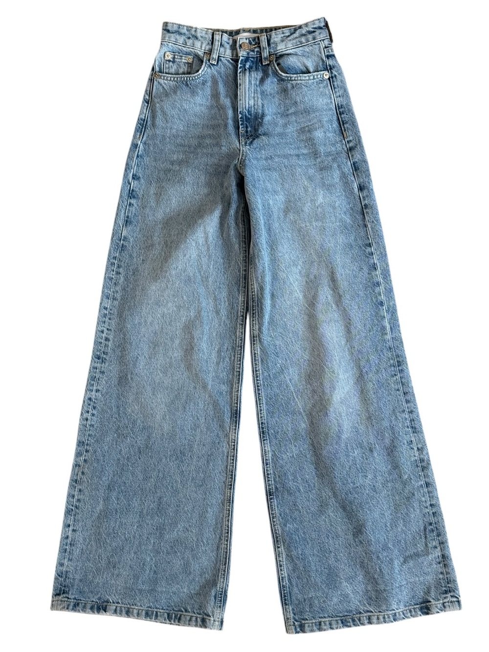 Zara High-Rise Wide Leg Palazzo Light Wash Denim Jeans